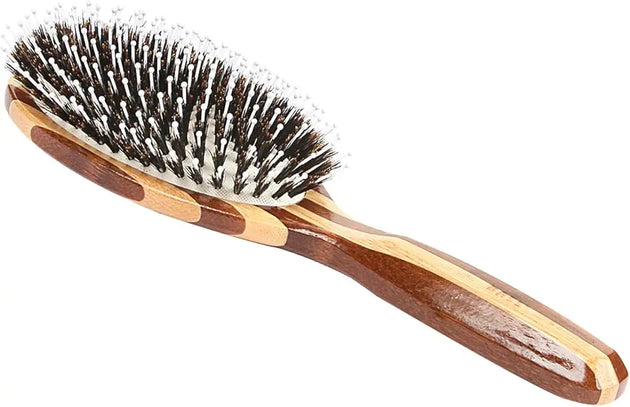 Bass Brushes Large Oval Cushion Hair Brush – 100% Wild Boar Bristles, Beveled Wood Handle Bass Brushes