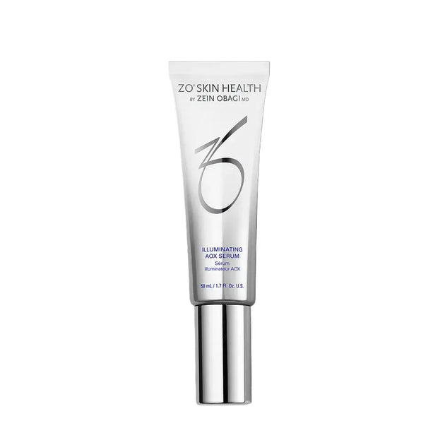 ZO Skin Health serum bottle on a gradient blue background
