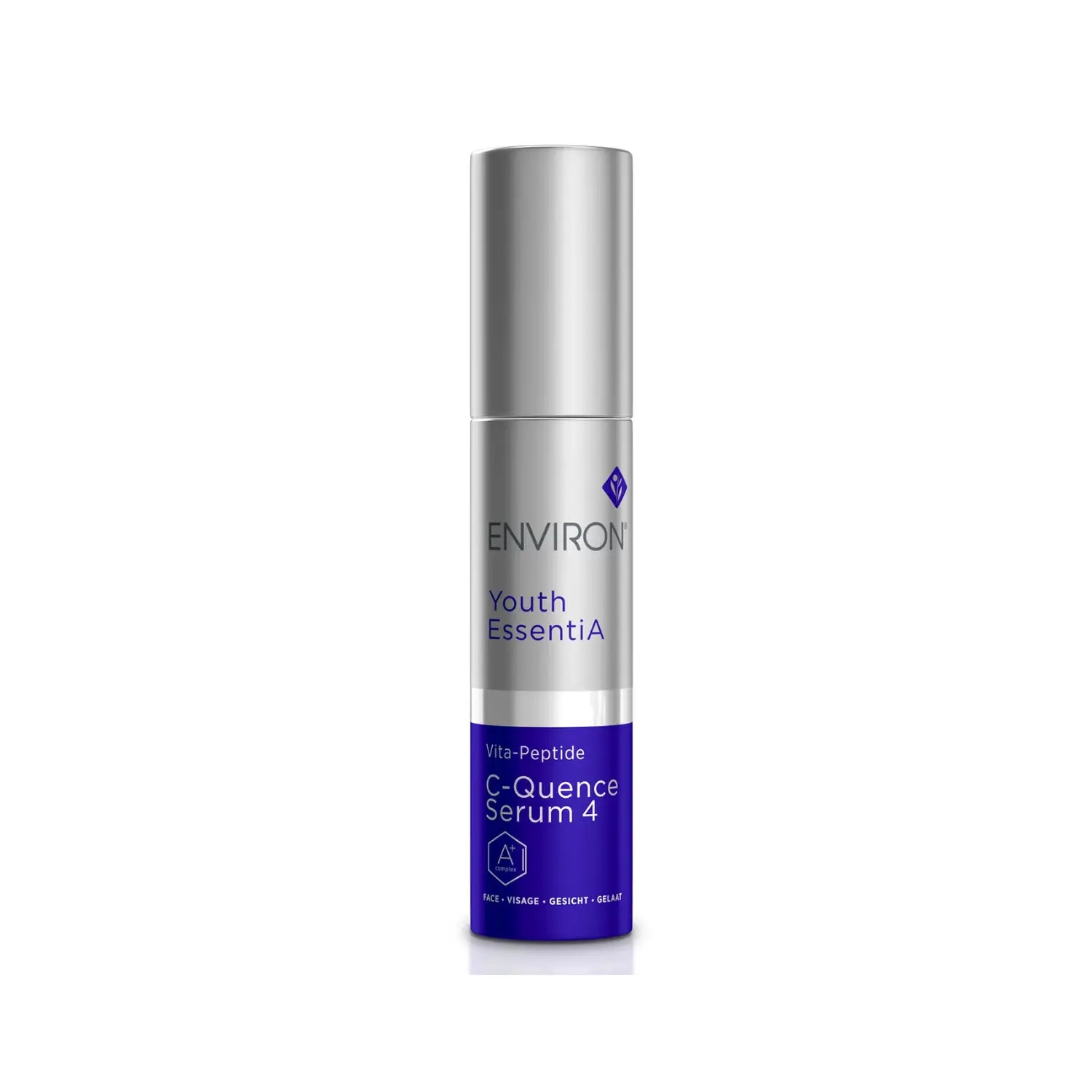 Skincare serum bottle labeled 'Environ Youth EssentiA' on a white background