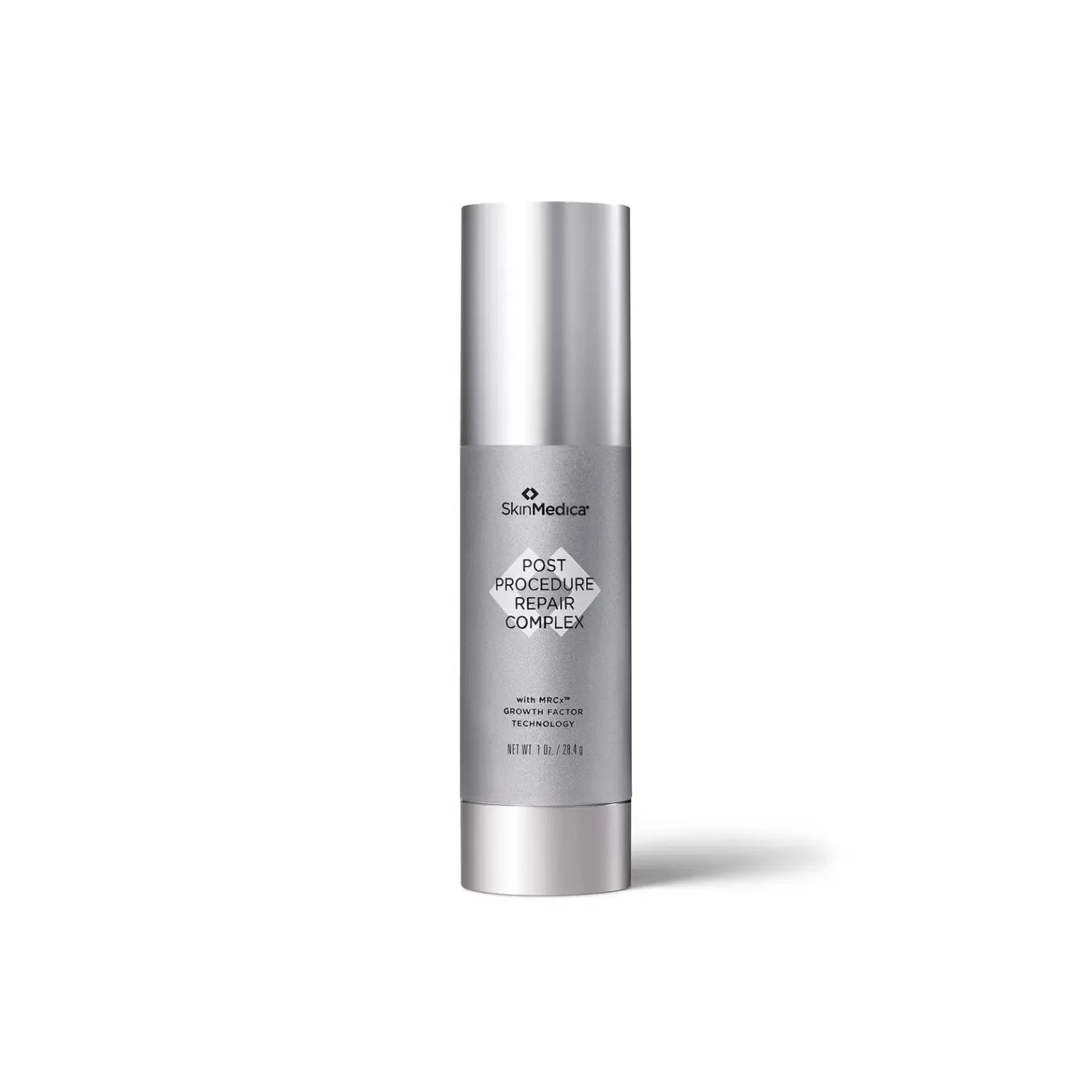 Skincare serum bottle with 'SkinMedica' branding on a white background