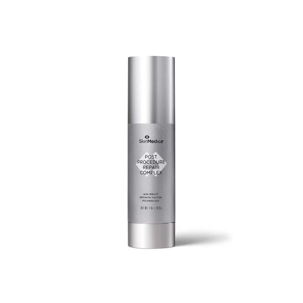 Skincare serum bottle with 'SkinMedica' branding on a white background