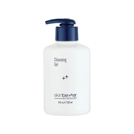 Skincare bottle labeled 'Cleansing Gel' by 'skinbetter science' on a white background