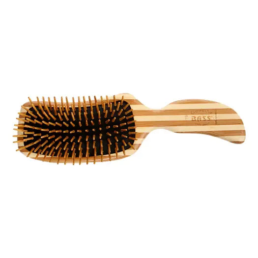 Bass Brushes Semi S-Shaped Hair Brush – Bamboo Bristles, Striped Bamboo Handle Bass Brushes